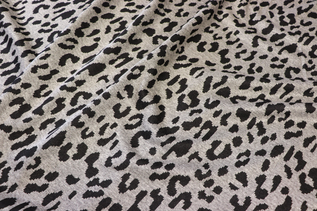Grey Leopard Jacquard Fabric Black Spots Stretch Knit