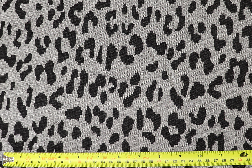 Grey Leopard Jacquard Fabric Black Spots Stretch Knit
