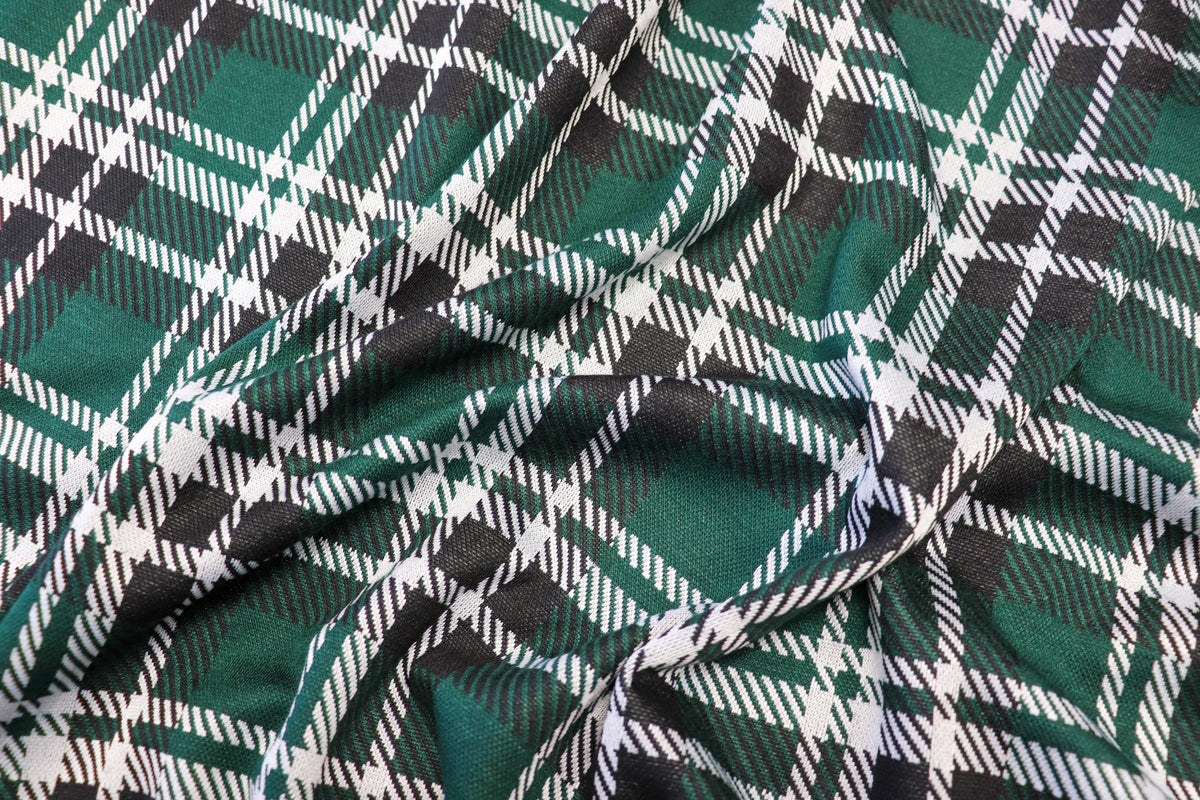 Bottle Green Tartan Jacquard Fabric with Stretch