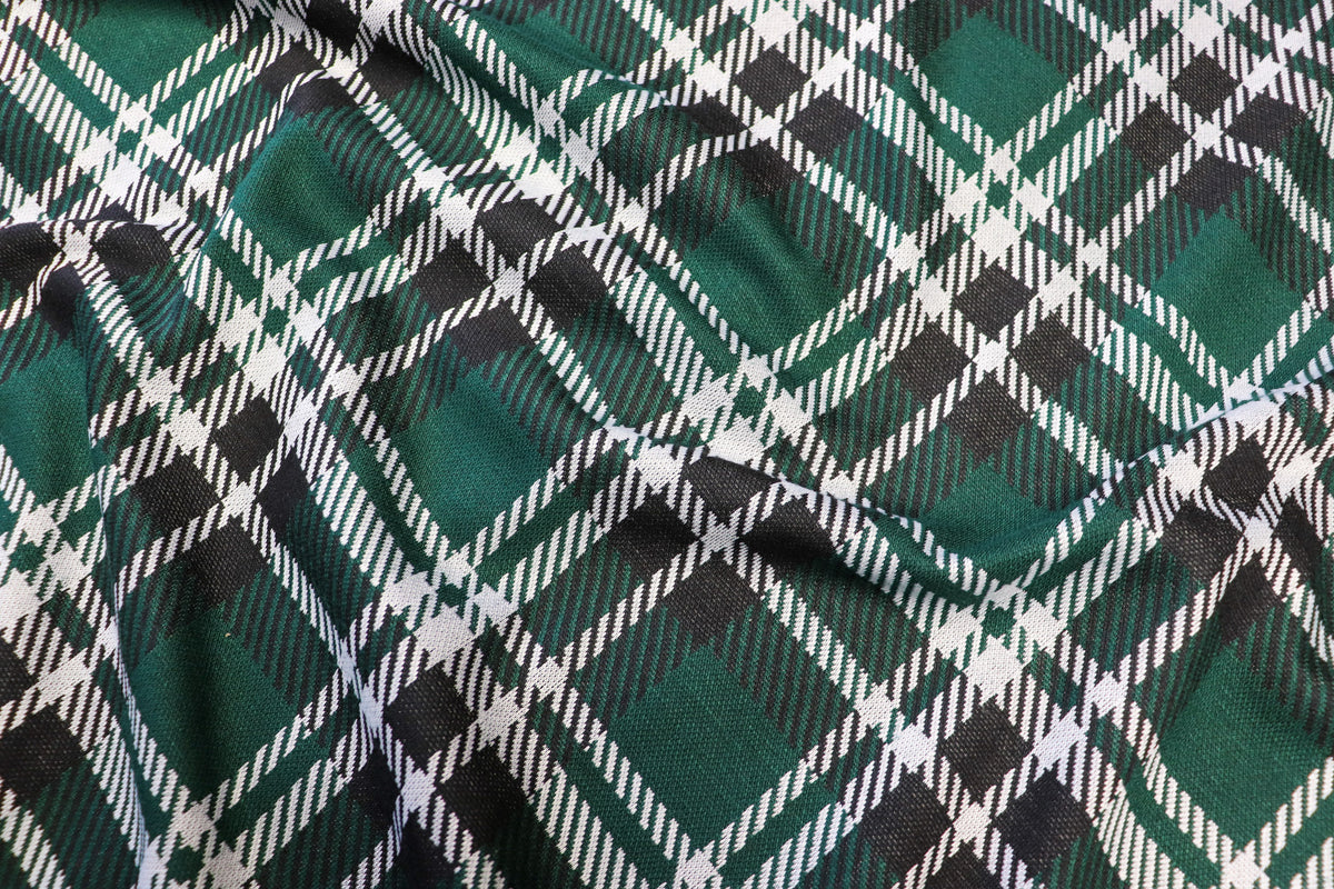 Bottle Green Tartan Jacquard Fabric with Stretch