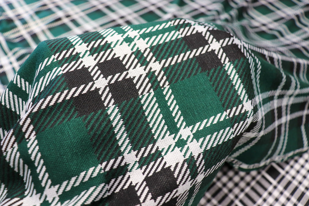Bottle Green Tartan Jacquard Fabric with Stretch