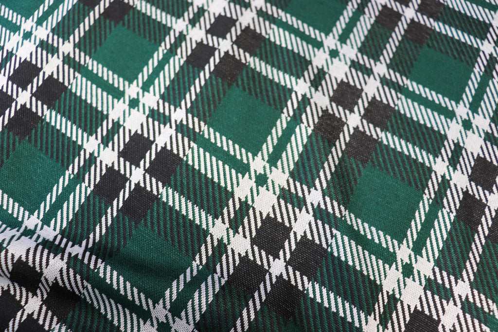 Bottle Green Tartan Jacquard Fabric with Stretch