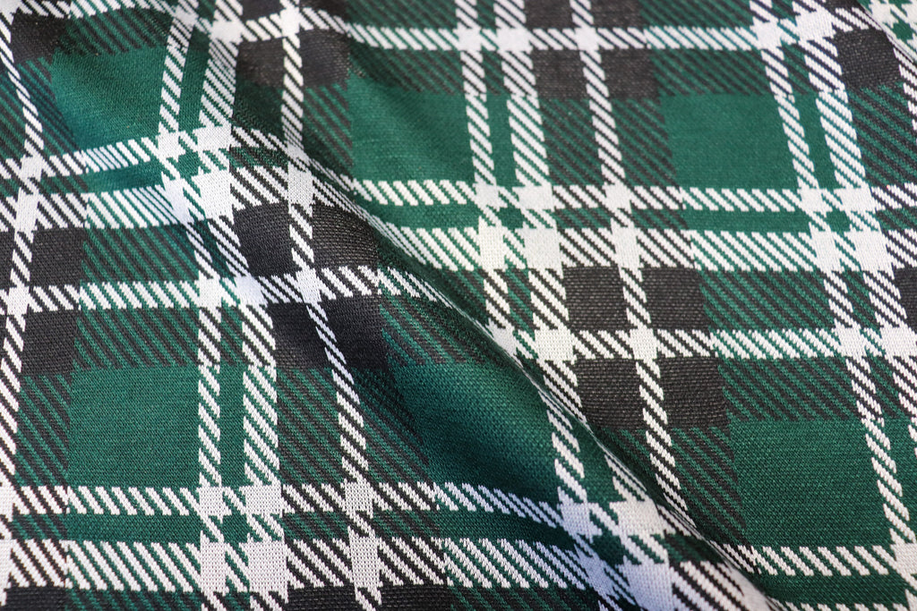 Bottle Green Tartan Jacquard Fabric with Stretch