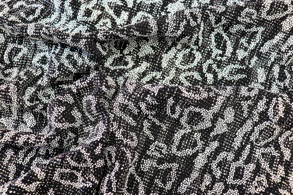 Black Silver Leopard Lurex Fabric All Way Stretch