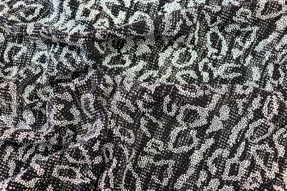 Black Silver Leopard Lurex Fabric All Way Stretch