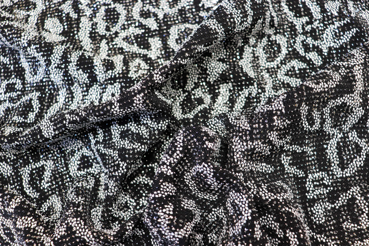Black Silver Leopard Lurex Fabric All Way Stretch