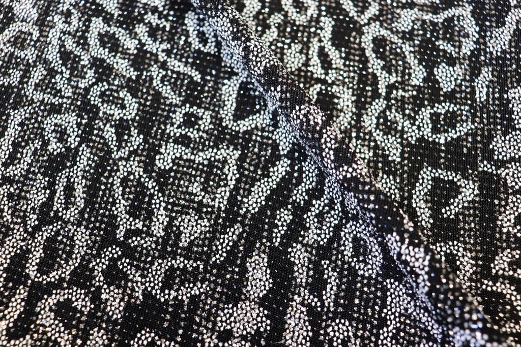Black Silver Leopard Lurex Fabric All Way Stretch