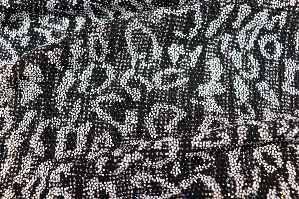 Black Silver Leopard Lurex Fabric All Way Stretch