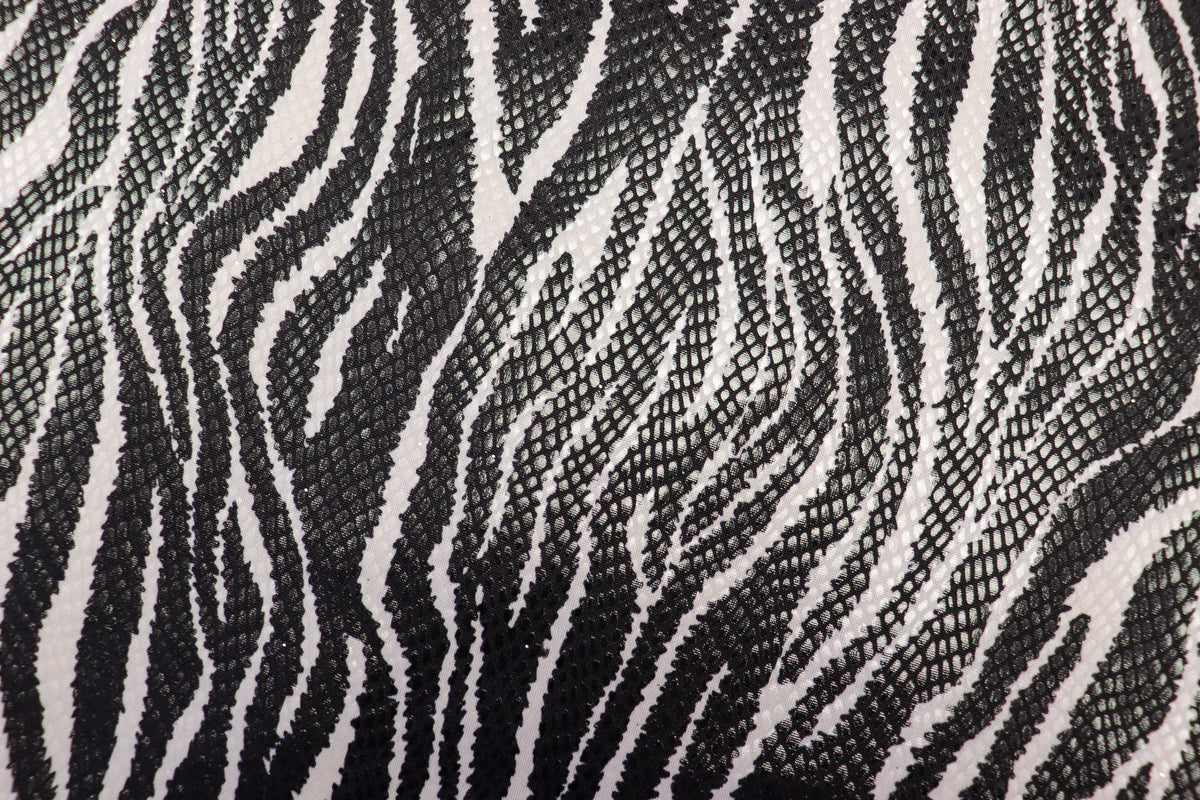Black White Zebra Foil Fabric Shiny Scales All Way Stretch