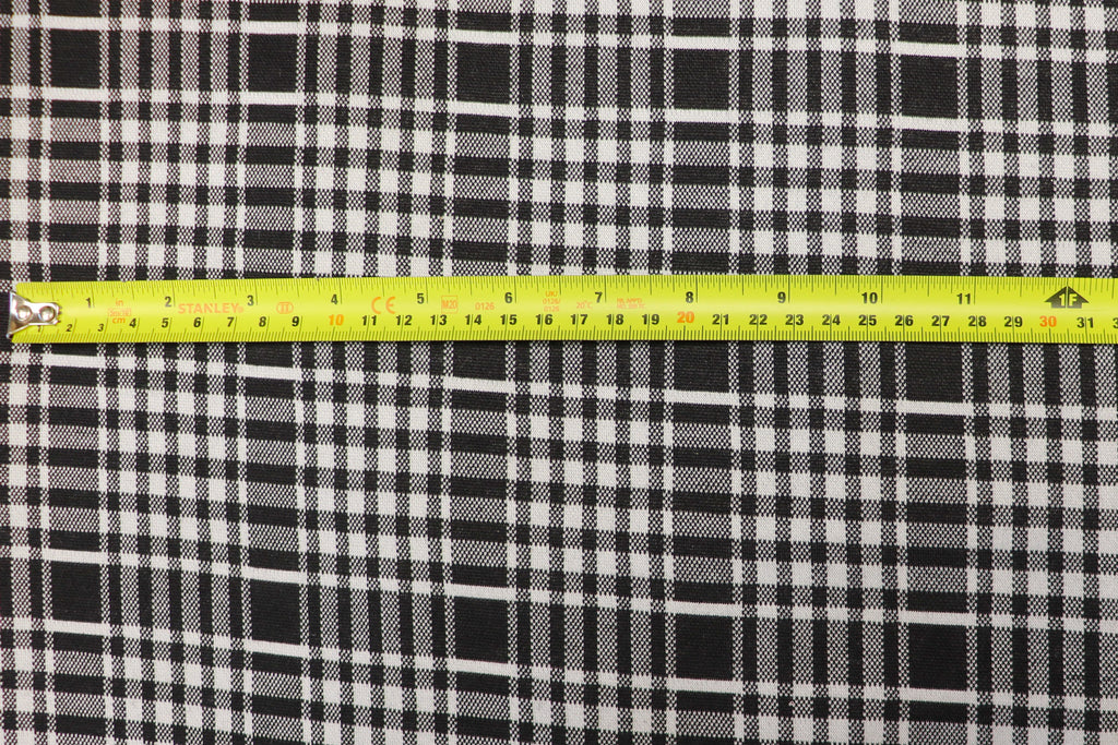 Black White Check Jacquard Fabric Stretch Knit Tartan