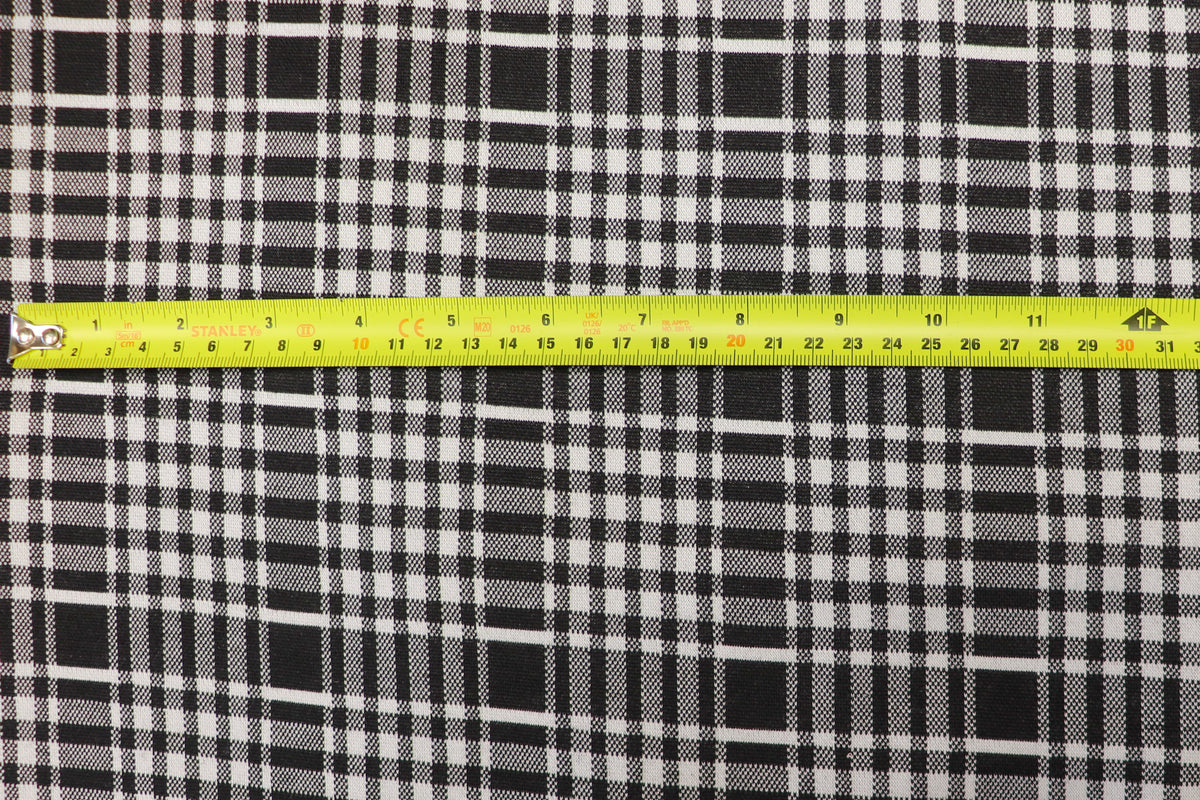 Black White Check Jacquard Fabric Stretch Knit Tartan