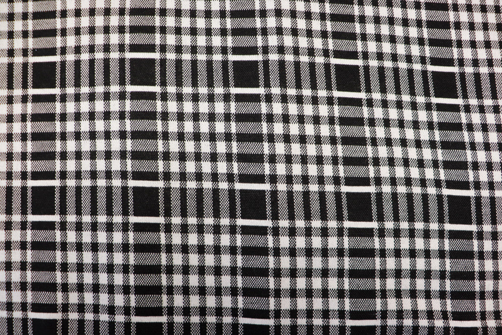 Black White Check Jacquard Fabric Stretch Knit Tartan