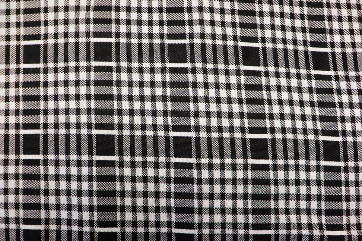 Black White Check Jacquard Fabric Stretch Knit Tartan