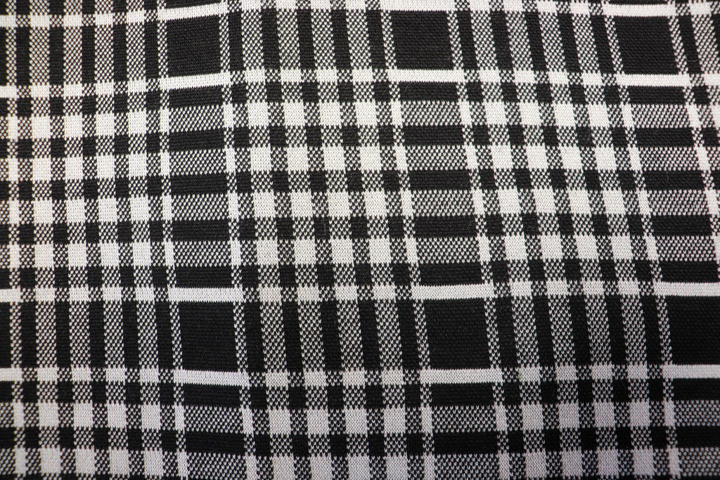 Black White Check Jacquard Fabric Stretch Knit Tartan