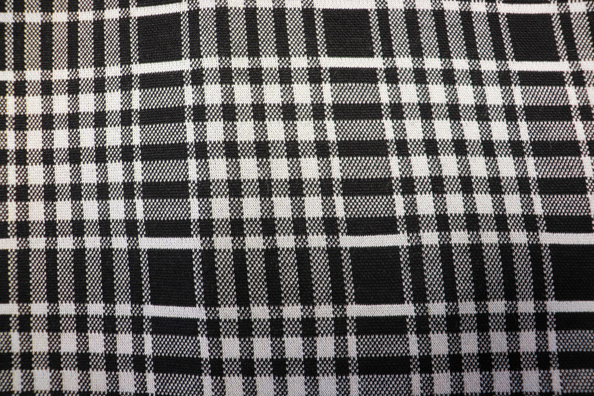 Black White Check Jacquard Fabric Stretch Knit Tartan