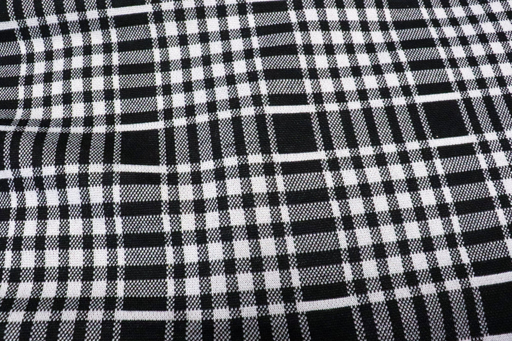 Black White Check Jacquard Fabric Stretch Knit Tartan