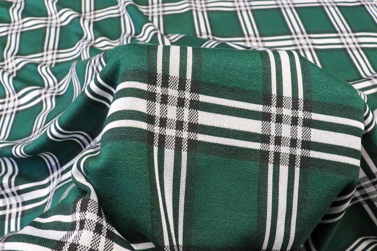 Green Tartan Jacquard Fabric with Stretch