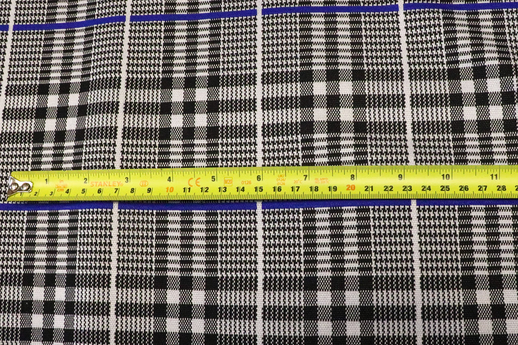 Black White Check Jacquard Fabric Royal Blue Lines Stretch