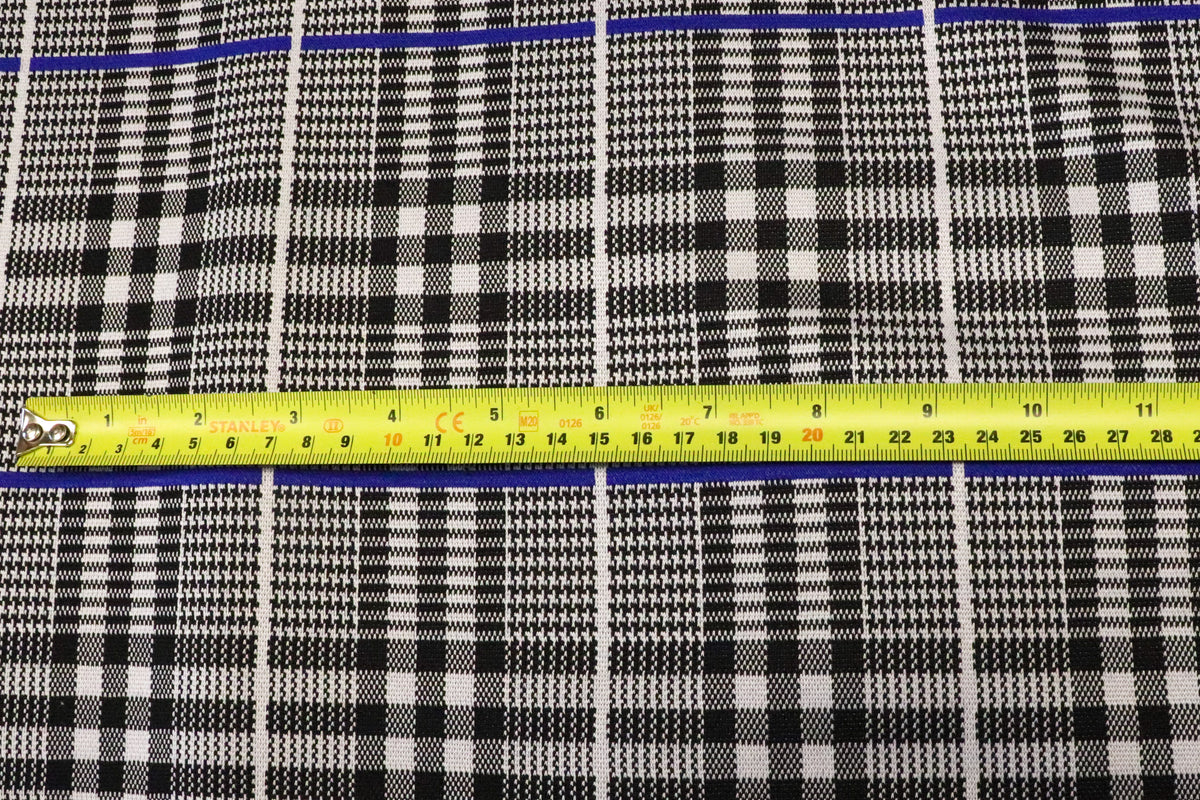 Black White Check Jacquard Fabric Royal Blue Lines Stretch