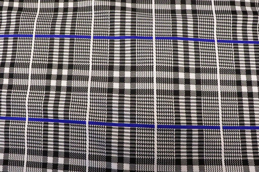 Black White Check Jacquard Fabric Royal Blue Lines Stretch