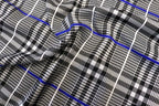 Black White Check Jacquard Fabric Royal Blue Lines Stretch