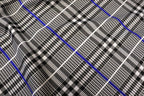 Black White Check Jacquard Fabric Royal Blue Lines Stretch