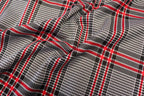 Black White Tartan Jacquard Fabric Red Accent Lines Stretch