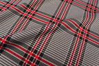 Black White Tartan Jacquard Fabric Red Accent Lines Stretch