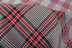 Black White Tartan Jacquard Fabric Red Accent Lines Stretch