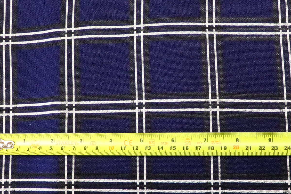 Navy Check Jacquard Fabric Black White Lines with Stretch