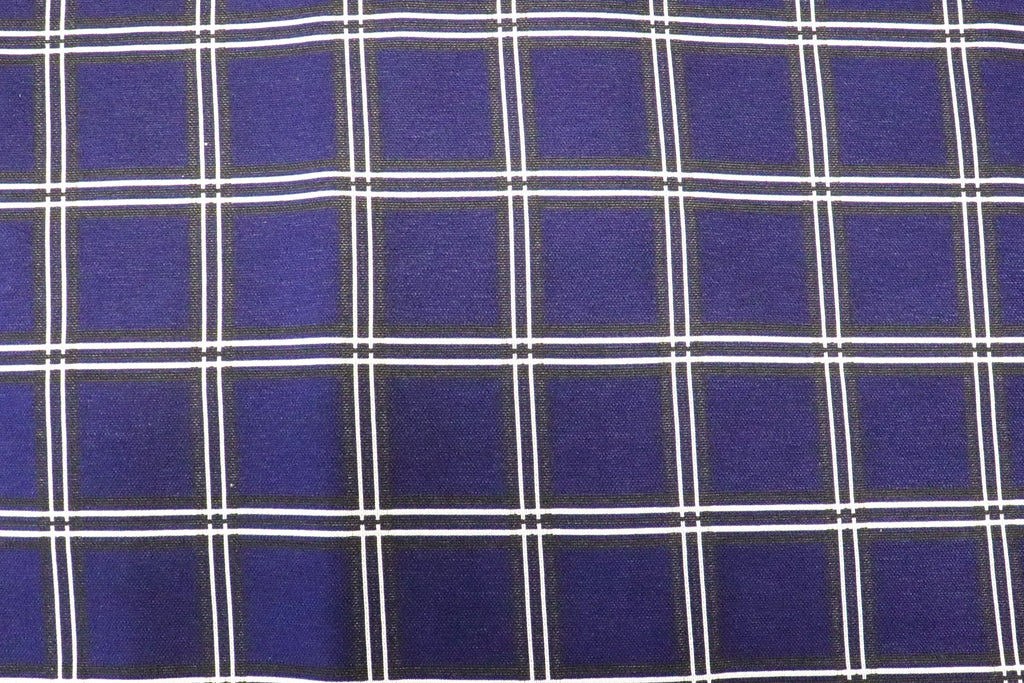 Navy Check Jacquard Fabric Black White Lines with Stretch