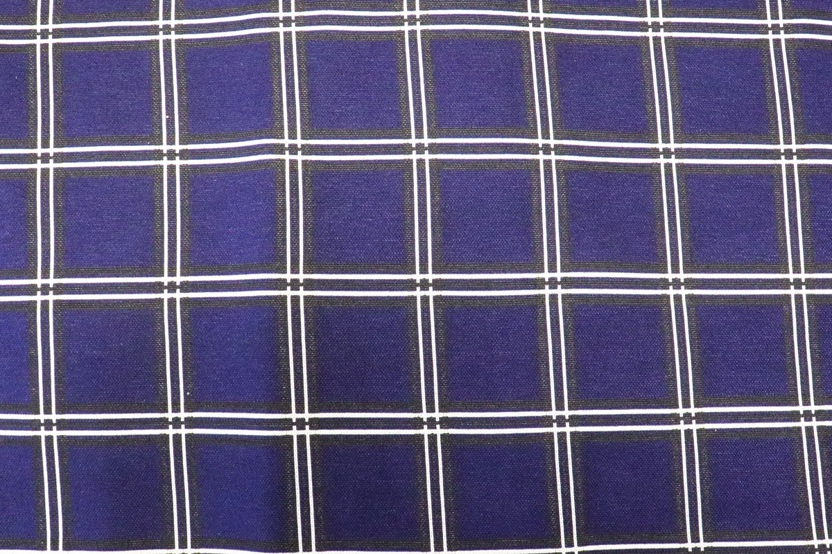 Navy Check Jacquard Fabric Black White Lines with Stretch