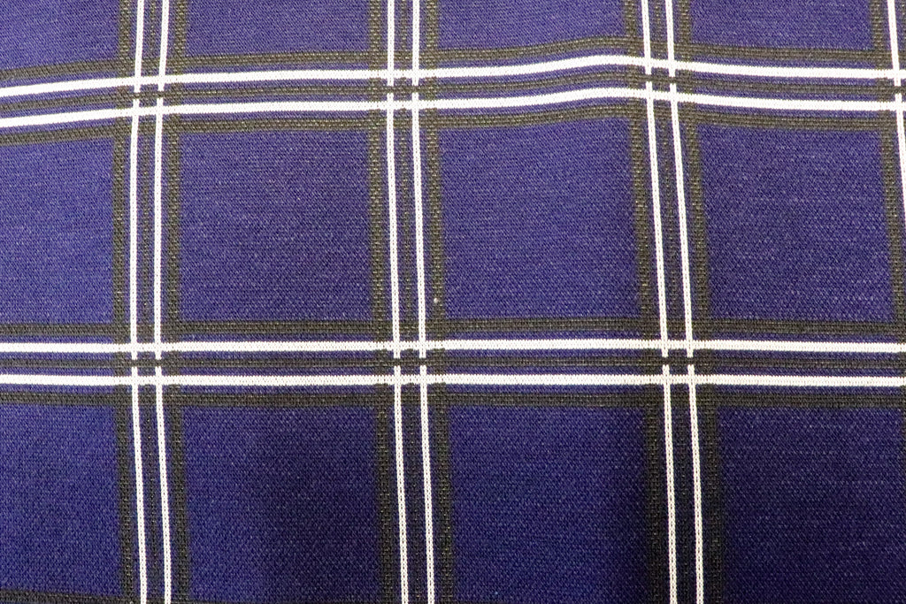 Navy Check Jacquard Fabric Black White Lines with Stretch