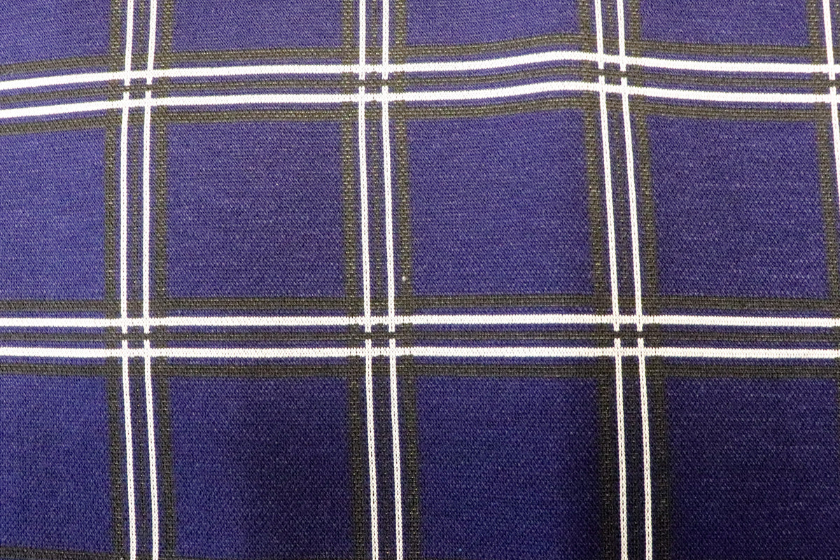 Navy Check Jacquard Fabric Black White Lines with Stretch