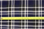 Navy Tartan Jacquard Fabric Black White Lines with Stretch