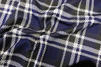 Navy Tartan Jacquard Fabric Black White Lines with Stretch