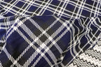 Navy Tartan Jacquard Fabric Black White Lines with Stretch