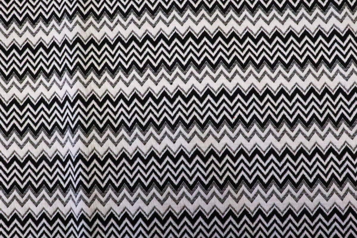 Chevron Stretch Jacquard Fabric Black White Zigzag Stripes