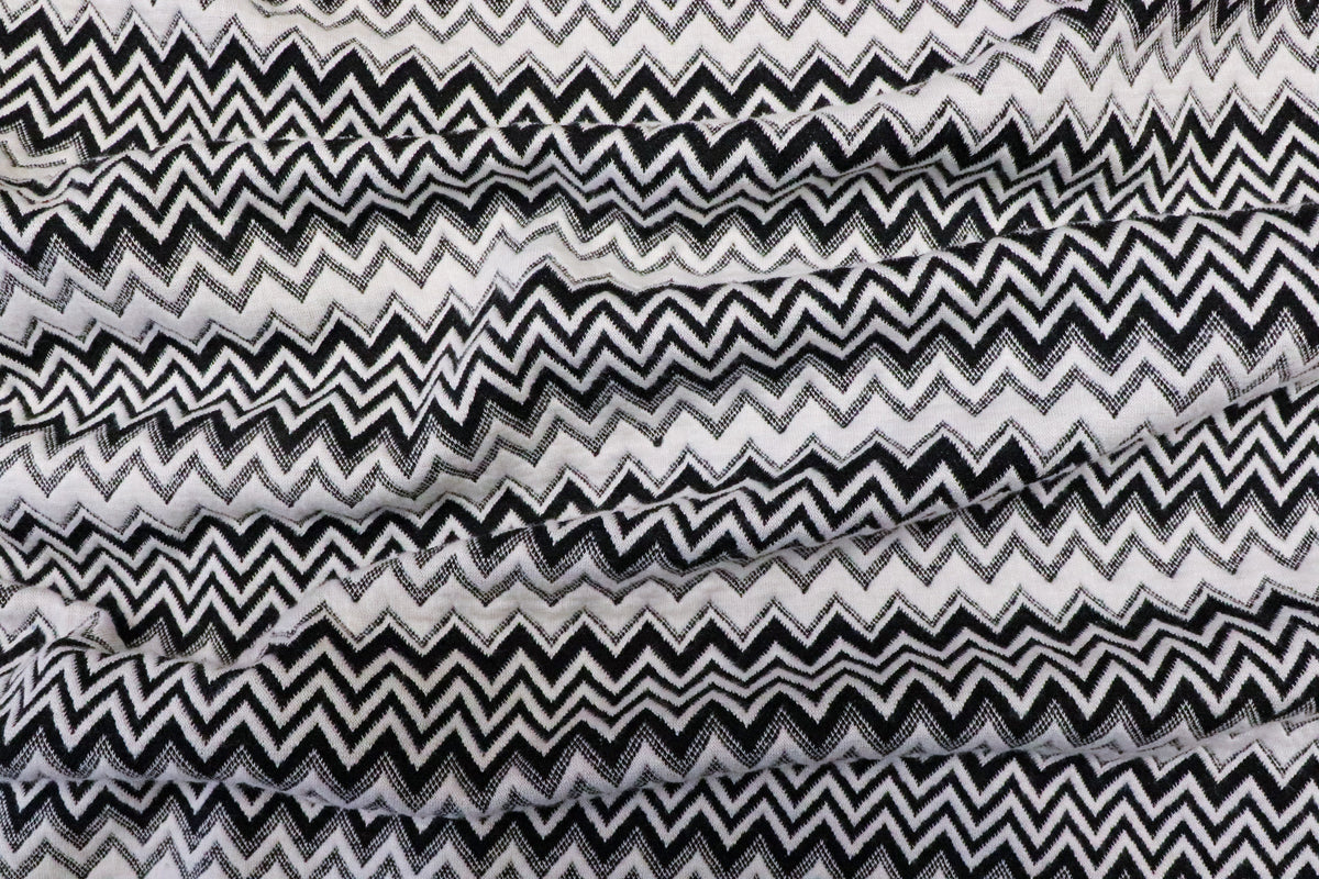 Chevron Stretch Jacquard Fabric Black White Zigzag Stripes
