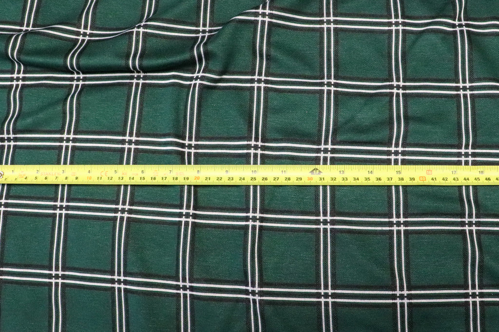 Bottle Green Check Jacquard Fabric Black White Lines Stretch