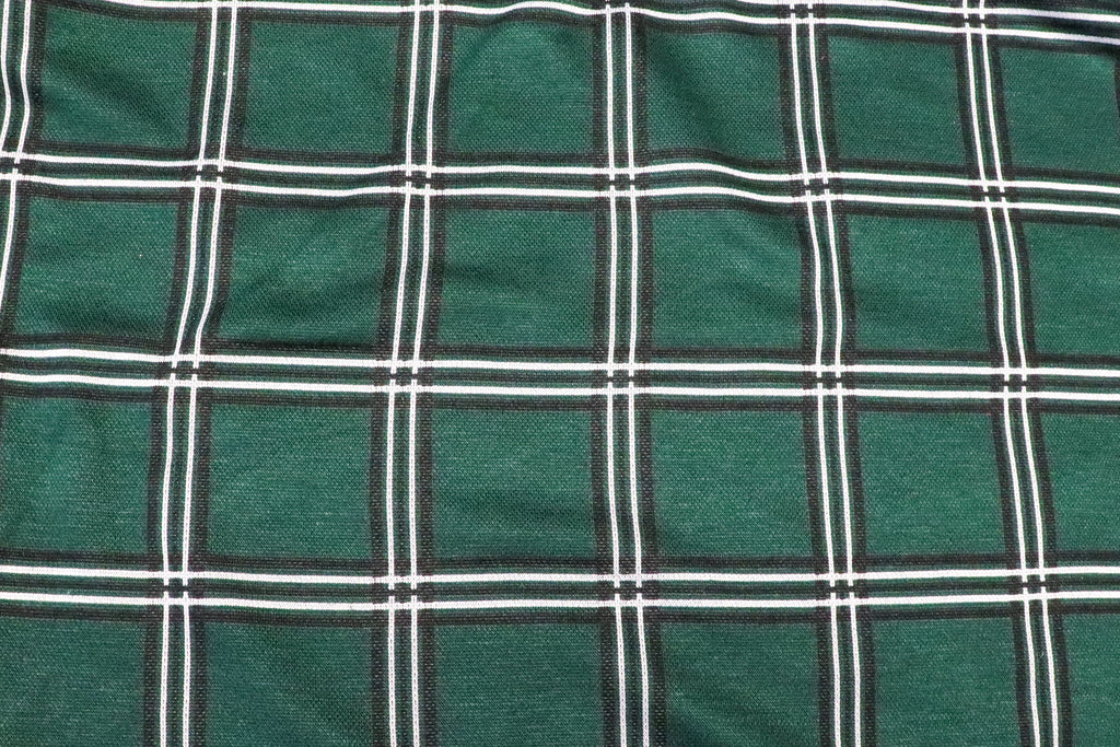 Bottle Green Check Jacquard Fabric Black White Lines Stretch