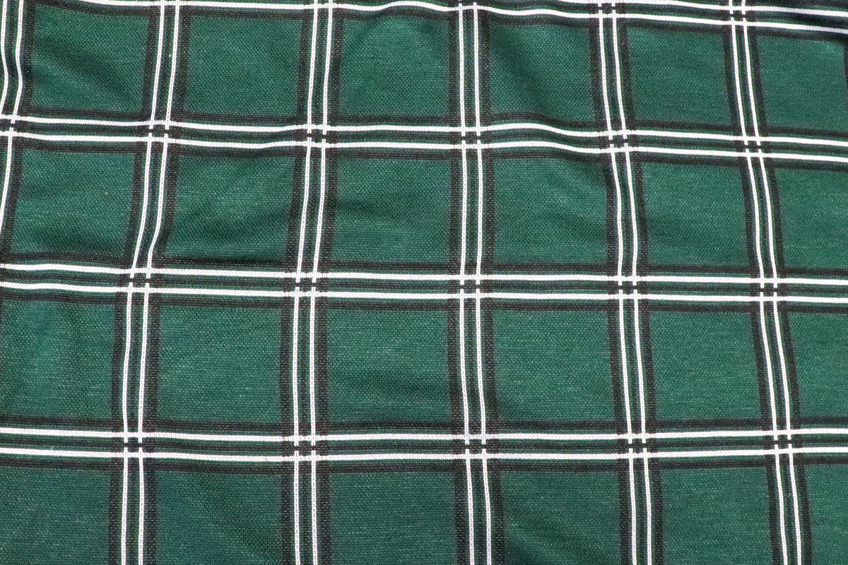 Bottle Green Check Jacquard Fabric Black White Lines Stretch