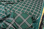 Bottle Green Check Jacquard Fabric Black White Lines Stretch