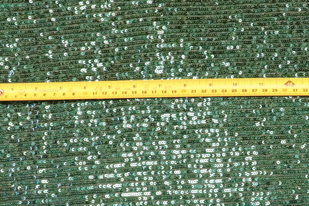 Emerald Green Sequin Mesh Fabric Overlapping Rows with Stretch