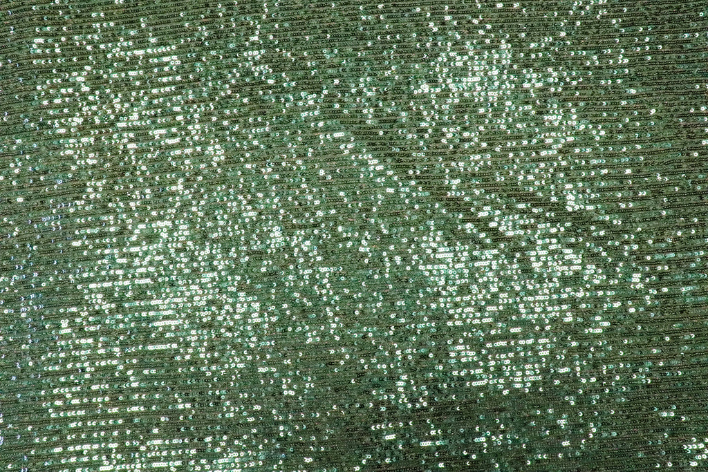Emerald Green Sequin Mesh Fabric Overlapping Rows with Stretch
