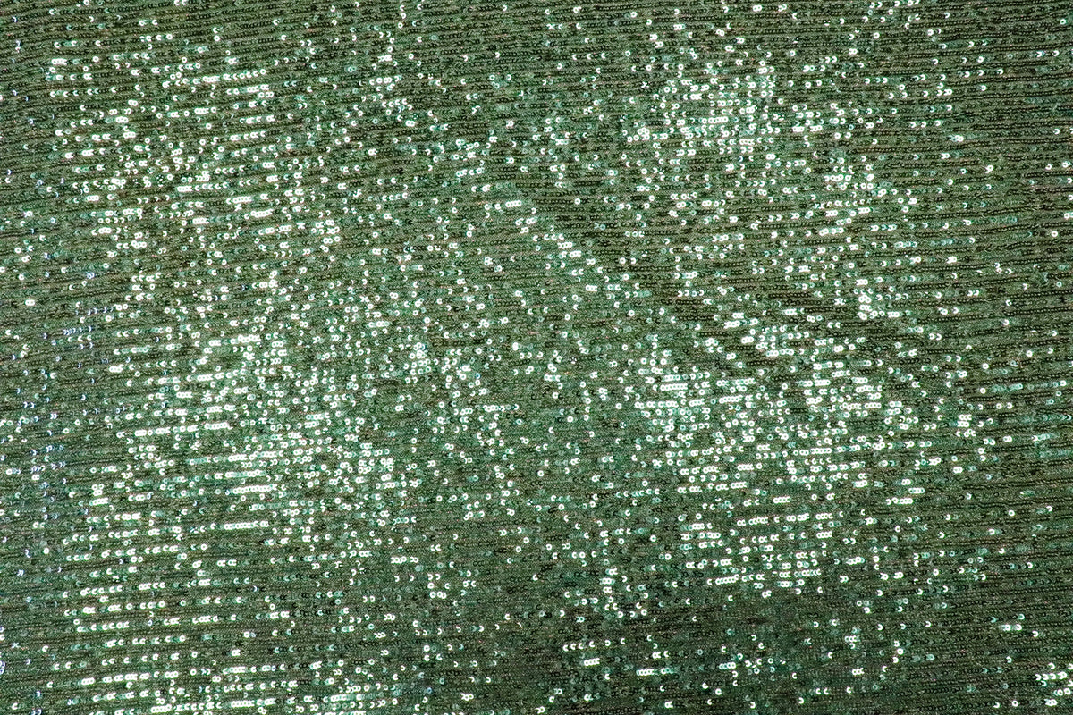 Emerald Green Sequin Mesh Fabric Overlapping Rows with Stretch