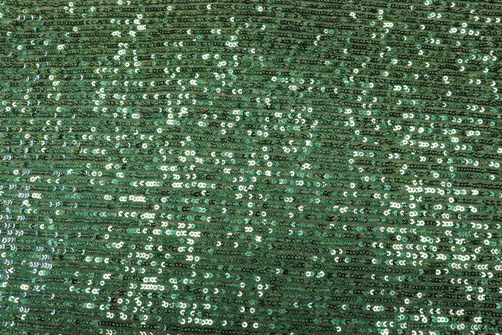 Emerald Green Sequin Mesh Fabric Overlapping Rows with Stretch