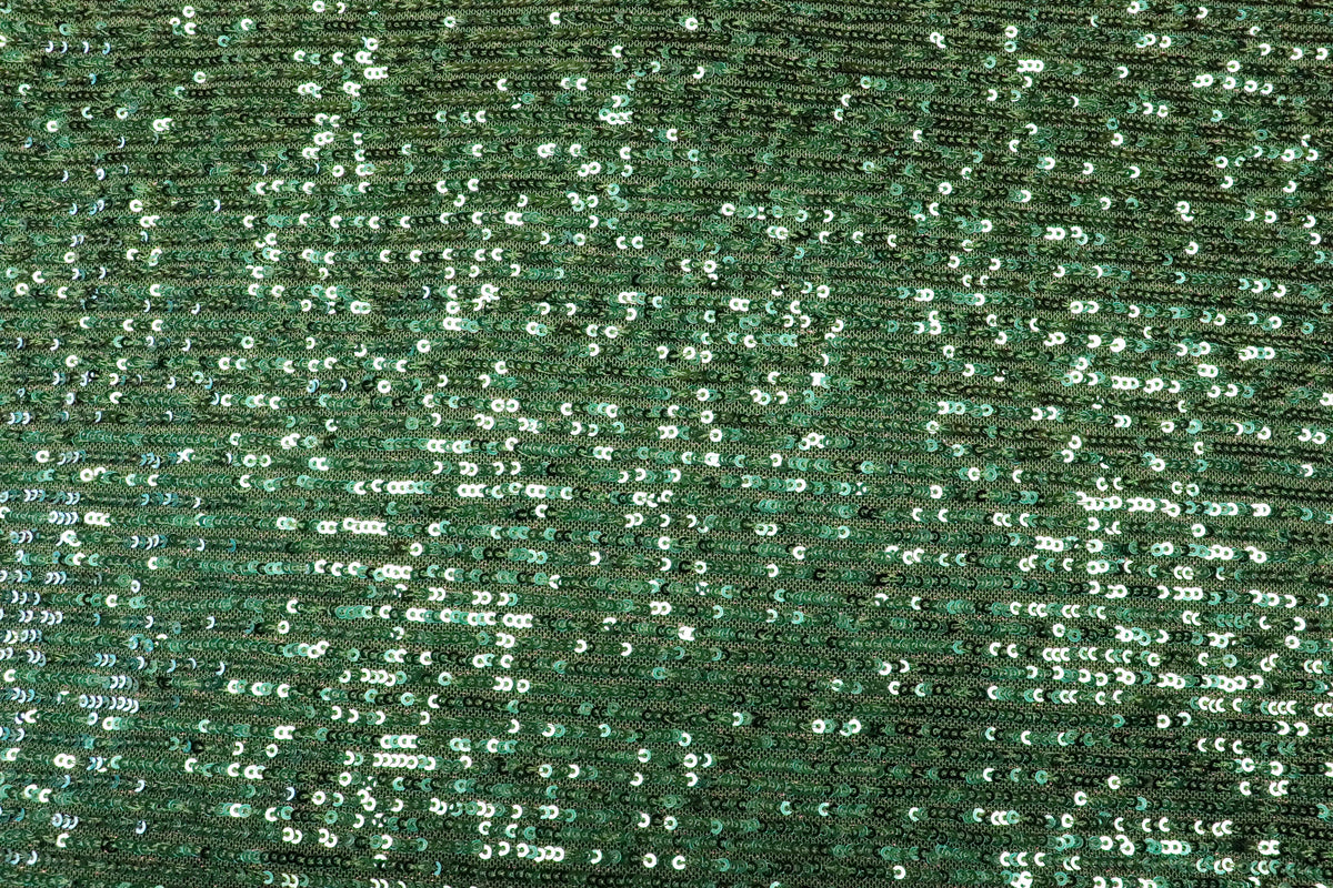 Emerald Green Sequin Mesh Fabric Overlapping Rows with Stretch