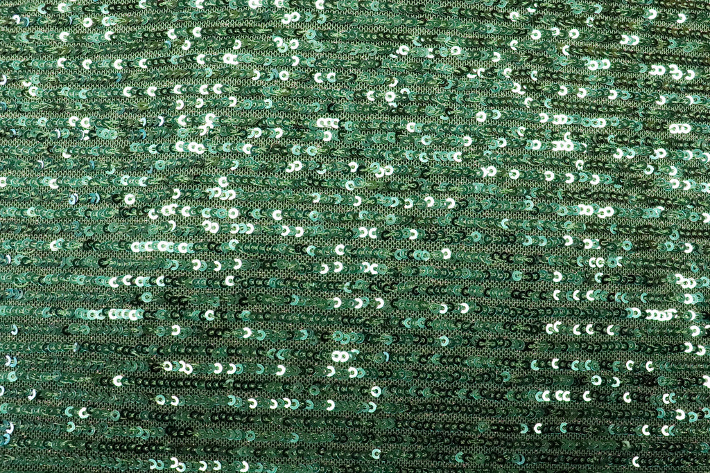 Emerald Green Sequin Mesh Fabric Overlapping Rows with Stretch