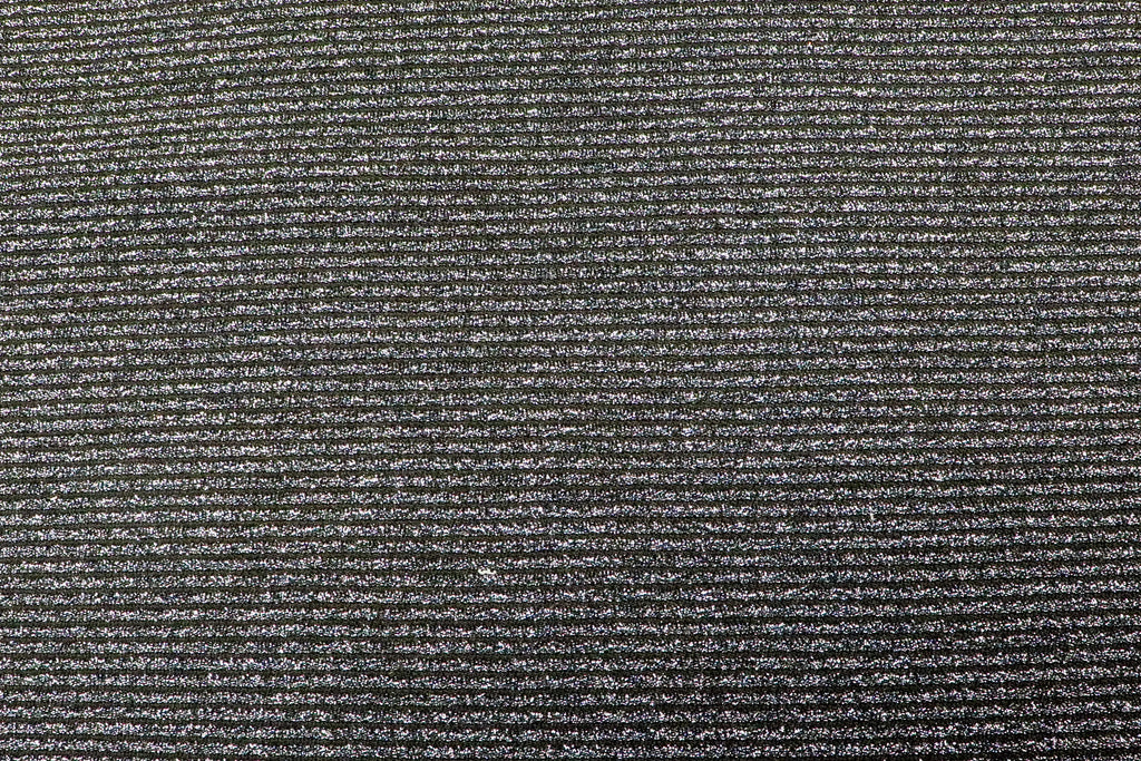 Black Silver Lurex Fabric Horizontal Stripes All Way Stretch